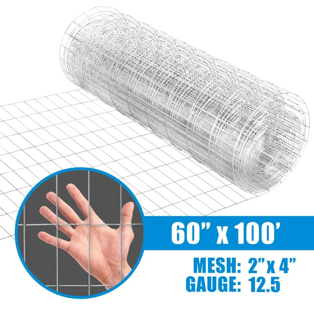

12.5 Gauge Galvanized Welded Wire Mesh 2x4 Inch Rust Resistant Fencing Roll 5ft x 100ft