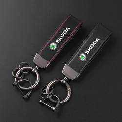 Deluxe Leather Keychain with Car Badge Keychain Pendant For Skoda Octavia Fabia Rapid Superb Kodiaq Scala Karoq