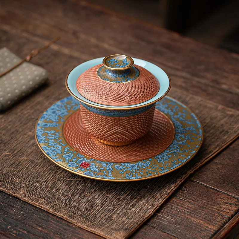 Master Handmade Tea Cups, Collectible Jun Kiln Lids, Luxurious Ceramic Tea Set Accessories, Tea Ceremony Collection Gifts Gaiwan