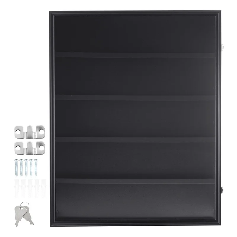 

35-Slot Sports Card Display Case, 24.3x30.5x2.1 in, UV-Protective Clear PC Glass, Lockable Wall Cabinet for Baseball Basketball Hockey Trading Cards