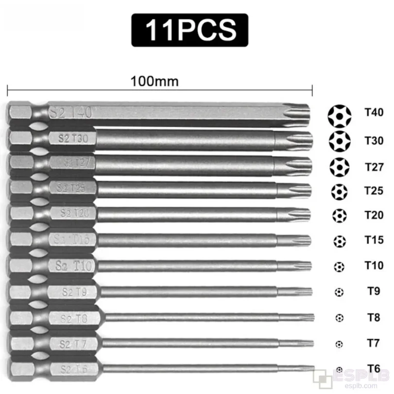 

11pcs 100mm /12pcs 50mm 1/4" Hex Bits Driver Tamper Proof Security Drill Magnetic Bit Set Torx Screwdriver Flat Head