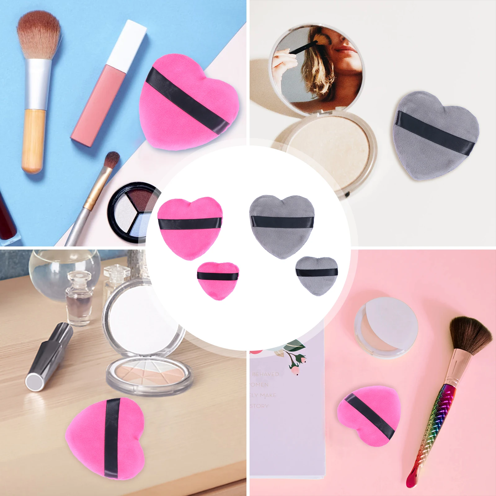 4 pezzi di cotone a forma di cuore soffio in polvere spugna per trucco in poliestere salvietta per il viso corpo minerale sciolto finitura naturale per il viso