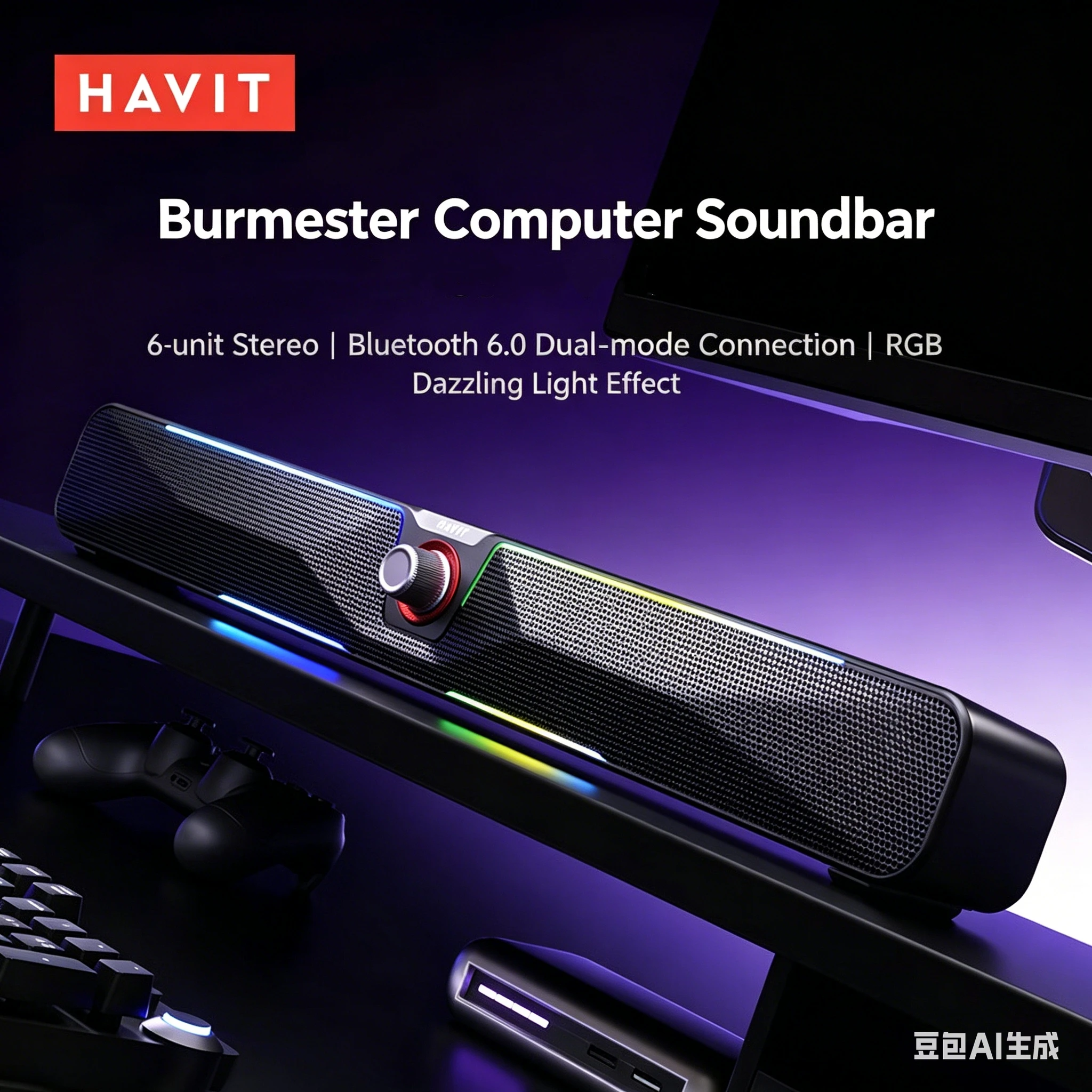 

M22 Gaming PC Soundbar with Noise Canceling Mic, 360° Surround Desktop Speaker, RGB Bluetooth 6.0/Wired USB Speaker for Gaming