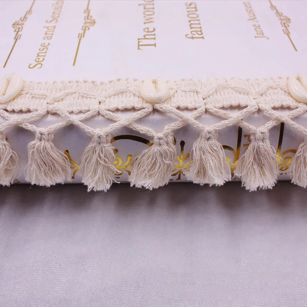 1 Yard Cotton Tassel Lace DIY Bohemian Beige Lace With Shell Fabric Clothing Accessories For National Clothes Hat Bags Scarf