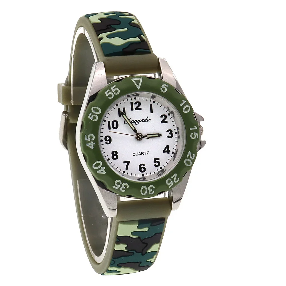 10pcs/Lot, Mixed Colors Boys Girls Camouflage Silicone Strap Quartz Watches Children Kids Students Clocks Wholesales Price Cheap