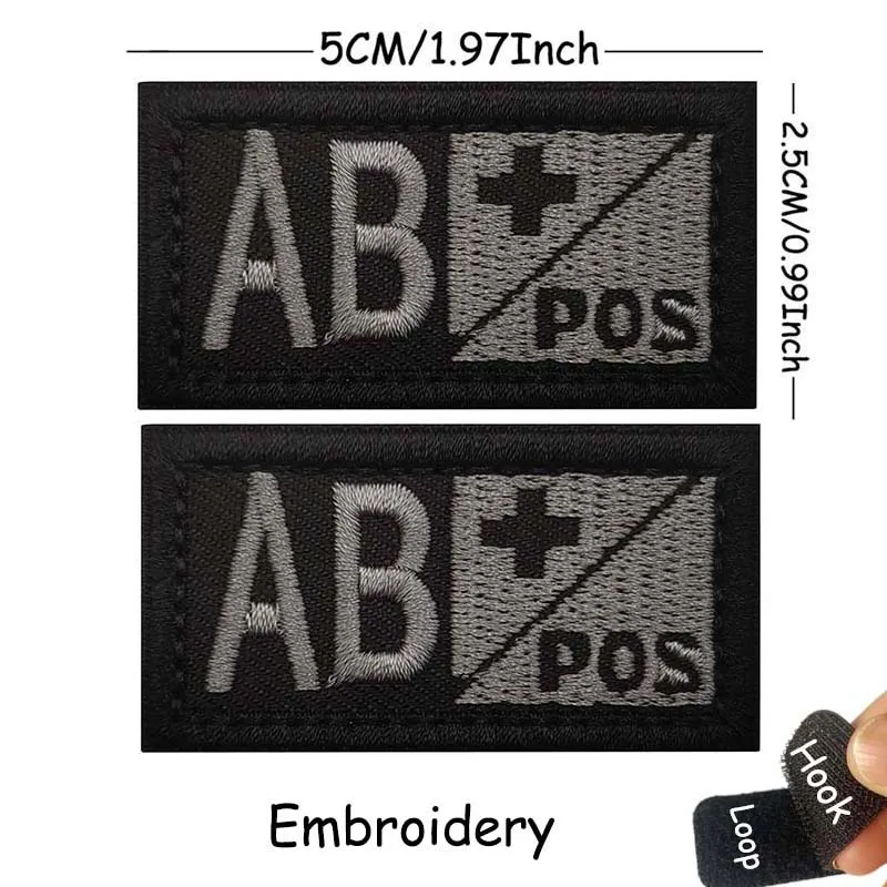 1/2 Stück, A B AB O POS-NEG Blutgruppen-Abzeichen, Stoffapplikation, Stickerei, Klettverschluss-Patches, militärischer taktischer Patch für Rucksäcke