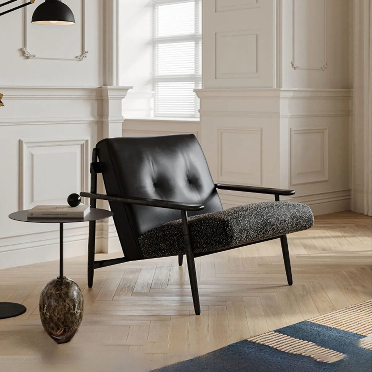 

Italian minimalist ash wood leather lounge chair lobby guest sofa chair