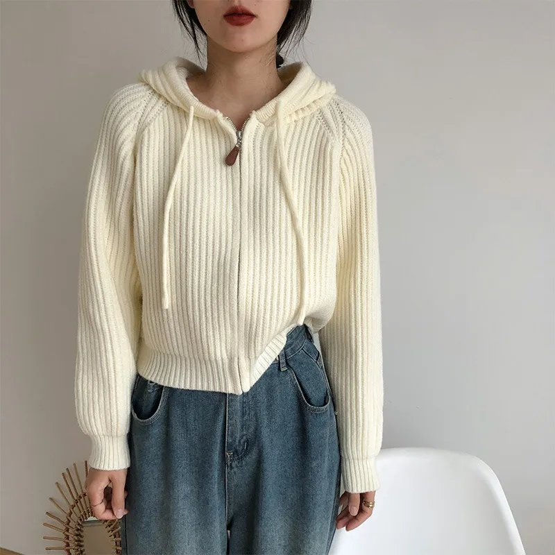 

Laid-ba вязаная шапка, свитер, корейское пальто для колледжа, маленький размер, женское весенне-осеннее прямое длинное пальто на молнии све