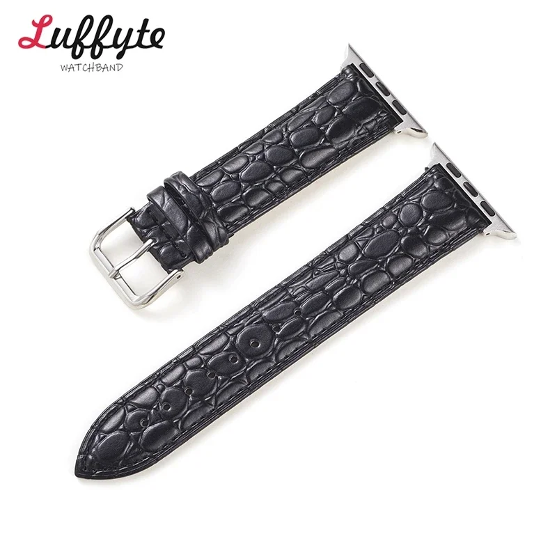 Pulseira de relógio de couro em relevo para Apple Watch, pulseira para iWatch Ultra 2, 49mm, 44mm, 45mm, 41mm, 40mm, 49mm, séries 9, 8, 7, 6, SE