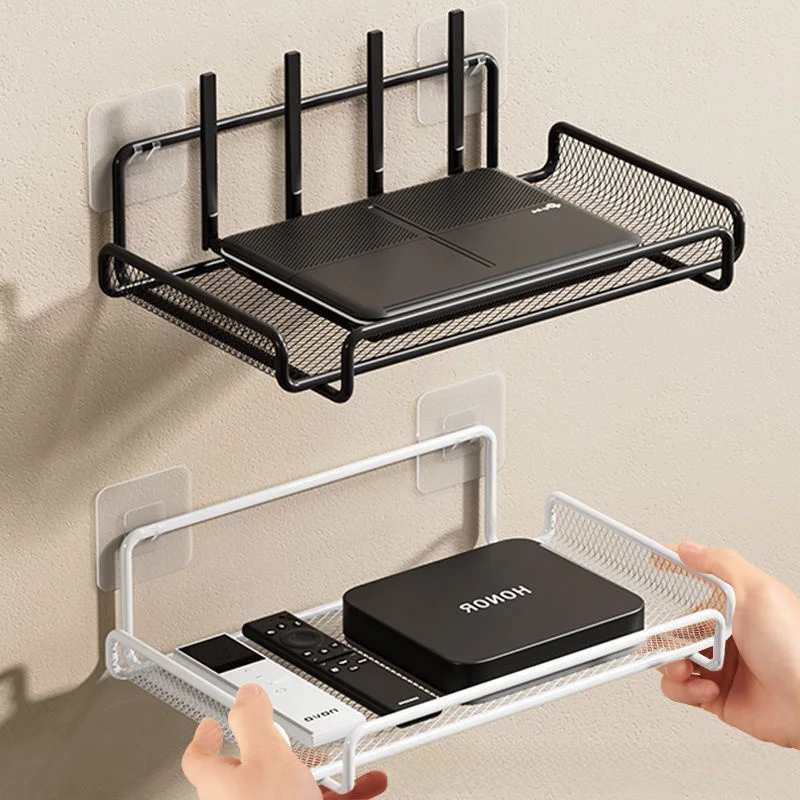 

Router TV Box Storage Shelf Wall Mounted No Drilling Required TV Wall Bracket Wifi Storage Box Carbon Steel Hook Installation