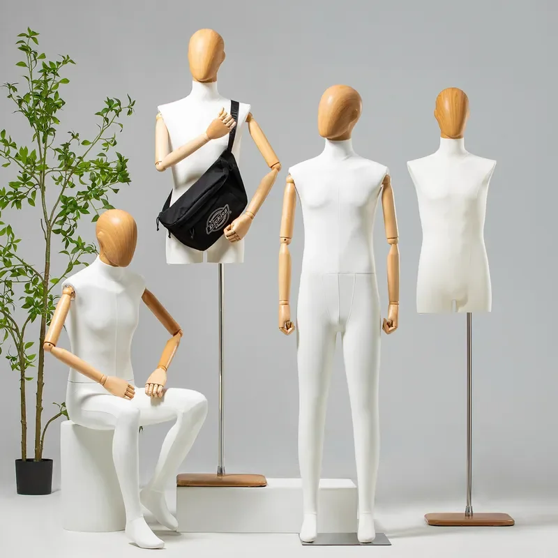 Wood Grain Head Male Mannequin Half Body Display Stand for Clothing Store Tabletop Dummy Model Prop Full Body Effect