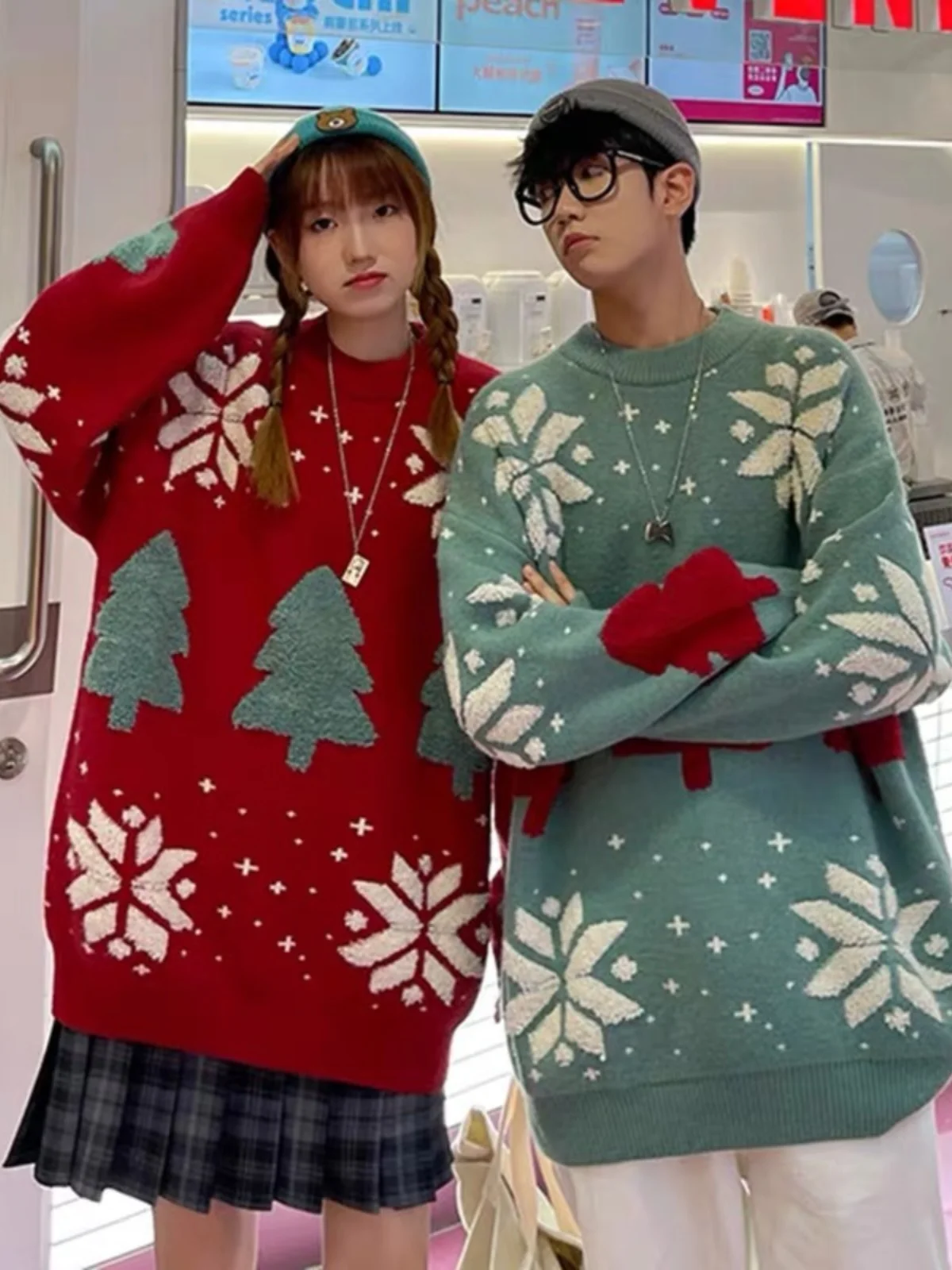 الأزواج Cisas السنة الجديدة فضفاضة كسول Sle محبوك سترة ملابس خارجية عادية مستديرة Ne Long Sve مستقيم قطع تريكو #2