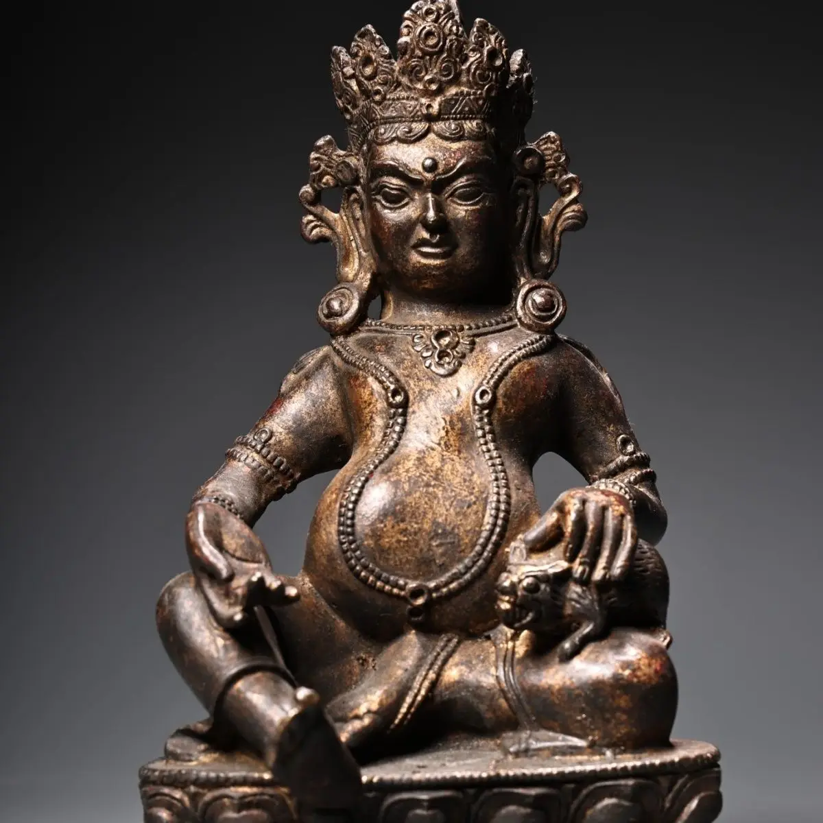 Treasures Old Collection Xizang Collection Pure Copper Mud Gold Yellow God of Wealth Buddha Weight 800 grams Height 18 cm Wide c