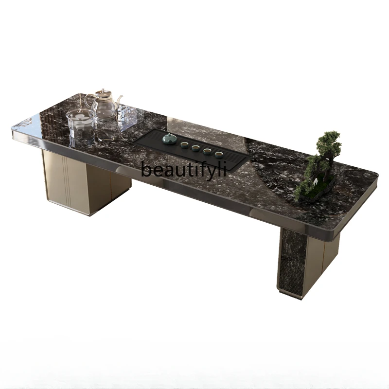 

Black Stone Plate Large Board Tea Table Modern Business Office Villa Kung Fu Tea Brewing Table and Chair Combination