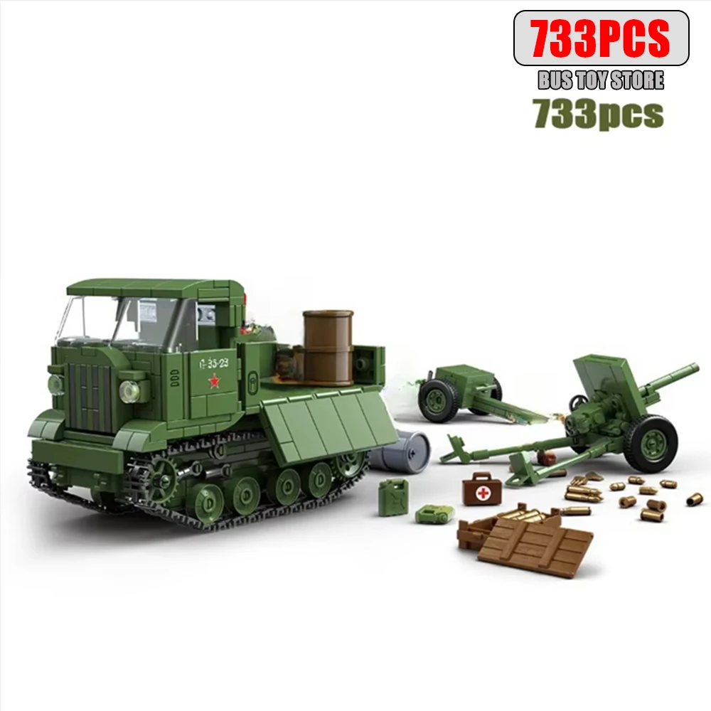

Ww2 Soviet army World War II armored car STZ5 artillery tractor tank boy building toy assembled model anti-aircraft gun 100289