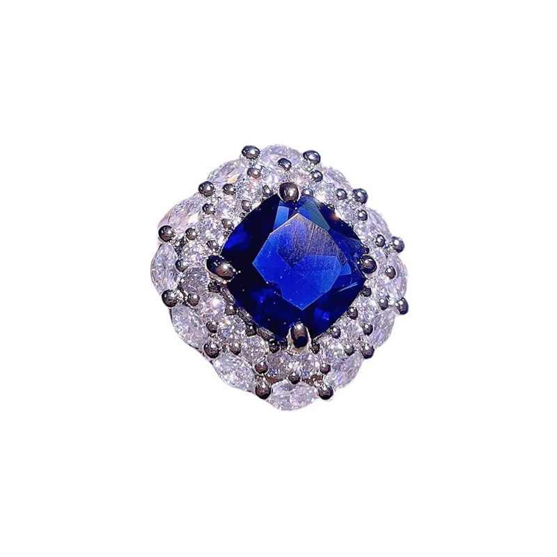 925 Sterling Silver Light Luxury Fashion Geometric Blue Pendant Necklace Set Women\'s Full Cubic Zirconia Luxury Wedding Jewelry