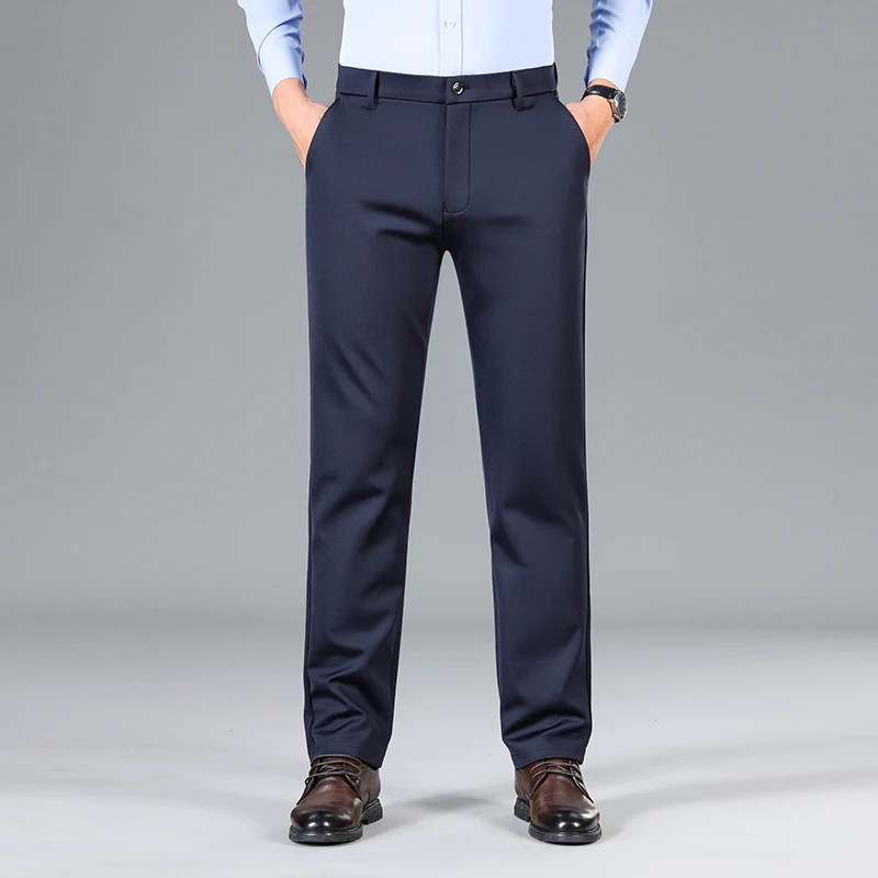 2026 Men's Summer Thin Fashion Business Casual Suit Pants Long Pants Men's Elastic Straight Sleeve Formal Pants Plus Size 28-40