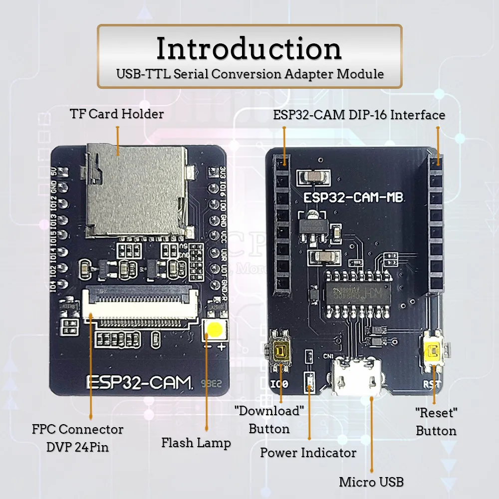 Schede di sviluppo CAM ESP32 per modulo WiFi BT Auduino da 2,4 GHz con kit di download Micro CH340 8 MB PSRAM ESP 32 DIP-16 ESP32-S