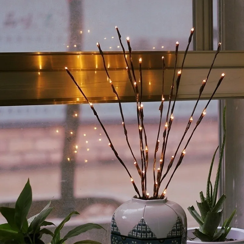 1pcs/20 Bulbs Floral Lights Battery Operated Warm LED Branch Vase Lamp for Living Room Bedroom Garden Decor Gift