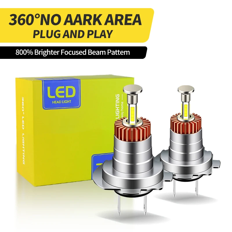 

1PC/2PCS H7 LED Car Headlight Bulb Canbus H4 9003 HB2 30000LM Led Light for Cars 360 4-Sided Turbo LED Mini HeadLamp White 6000K