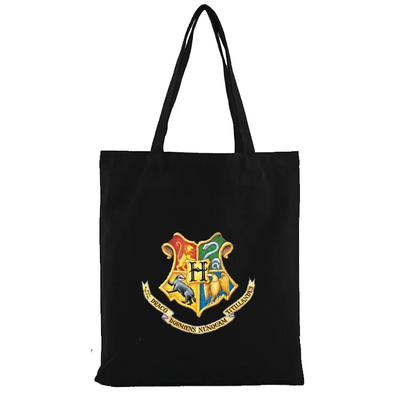 Hogwarts Badge Canvas Tote Bags Anime Harry Potter Shoulder Bags Cartoon Large-capacity Storage Bags Reusable Handbags Gifts