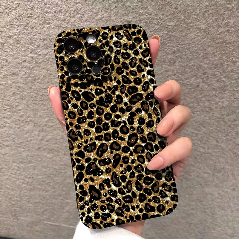 

For iPhone 16 15 14 13 12 11 Pro Max Case Leopard Print Silicone Cover For iPhone XS Max XR X 7 8 16 Plus 16e SE 2022 Soft Funda