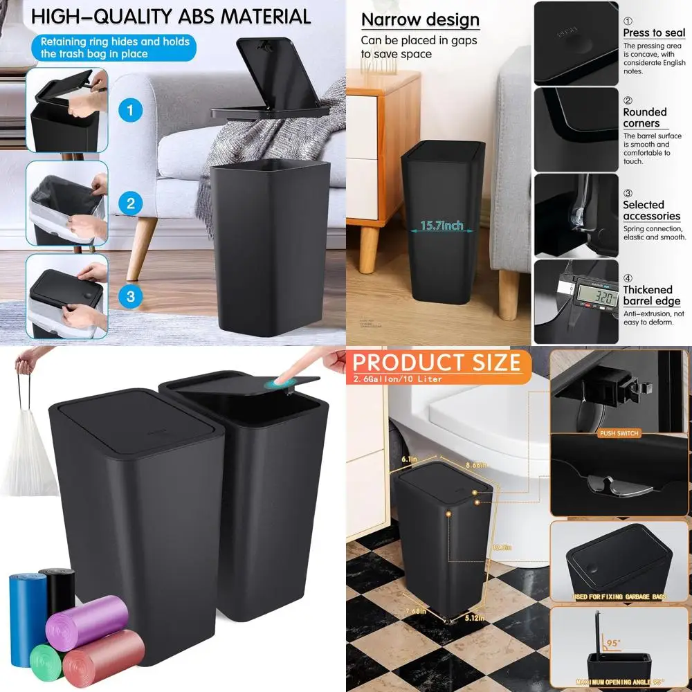 

2.65 Gallon Dual-Purpose Trash Bin with 75 Bags: Pet-Resistant, Odor-Reducing, Quiet for Home & Office