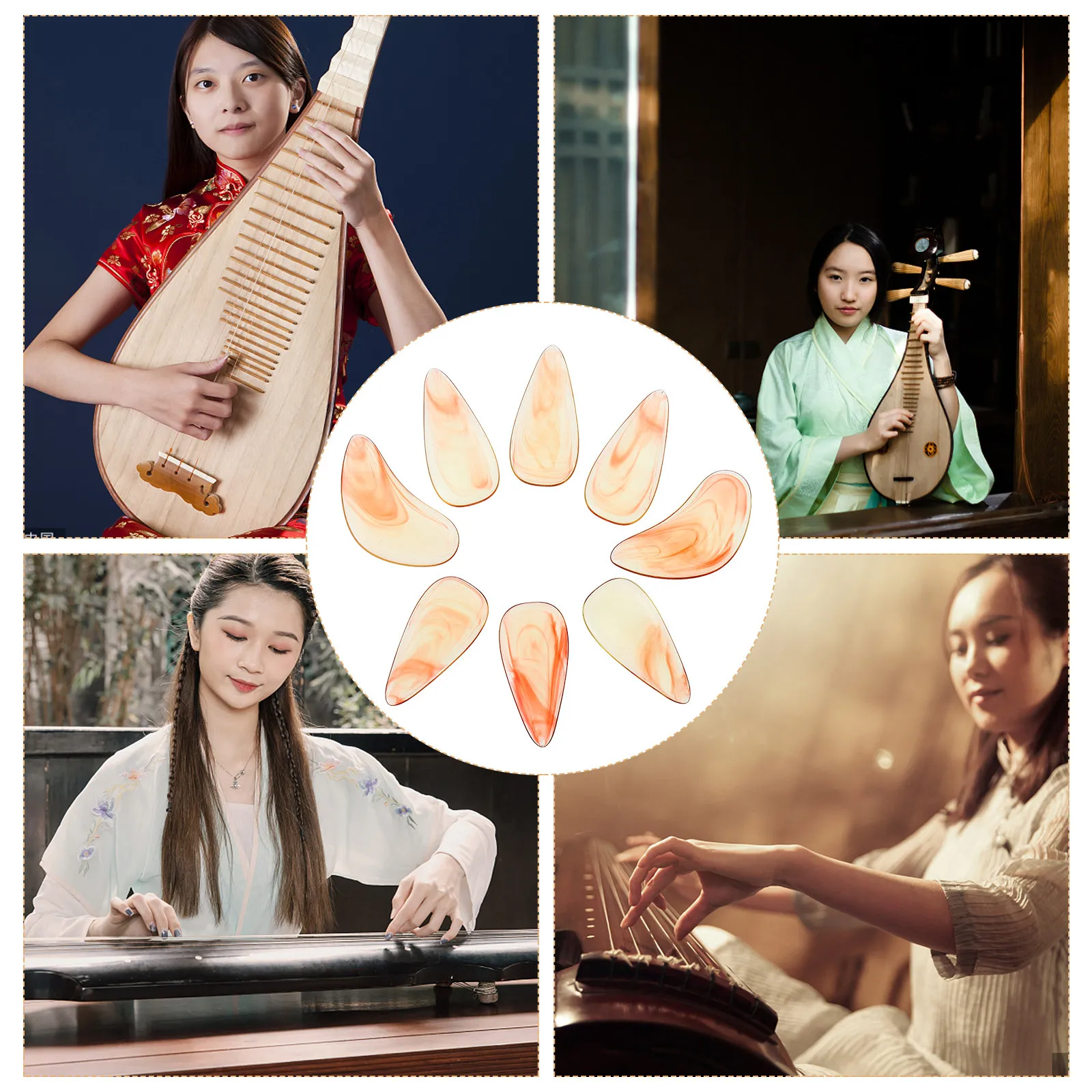 8Pcs Guzheng Finger Picks Hand-Polished ABS Material Comfortable Moderate Hardness Protective Guzheng Practice Supplies Gift