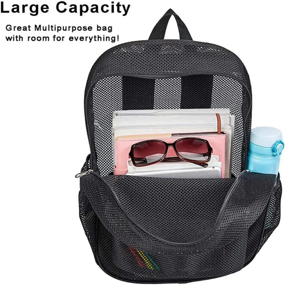 4 Colors 20-35L Mesh Rucksack Polyester Heavy Duty Transparent Backpack Thickened Light Weight Breathable Student Bag Women