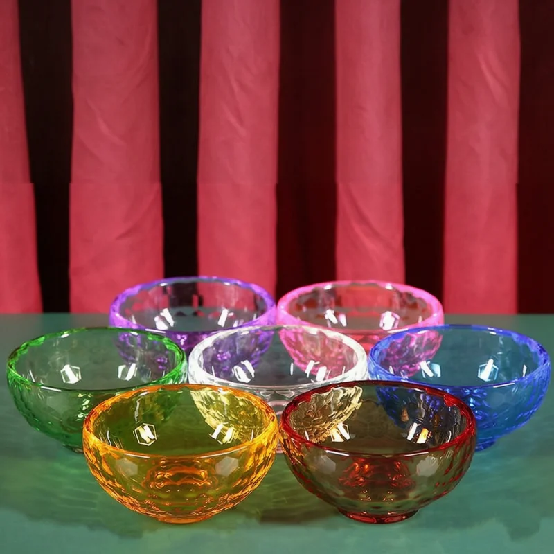 10cm Rainbow Glass Offering Bowls - Crystal Clear Water Bowls for Zen Altar 7 Chakras Meditation Home Buddhist Decor