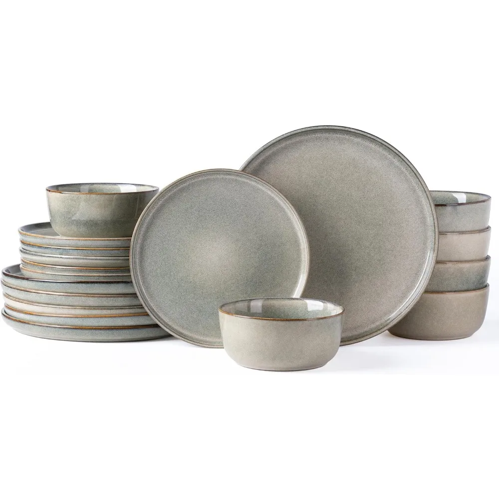 AmorArc Stoneware Dinnerware Sets,Round Reactive Glaze Ceramic Plates and Bowls Set,Highly Chip and Crack Resistant | Dishwasher