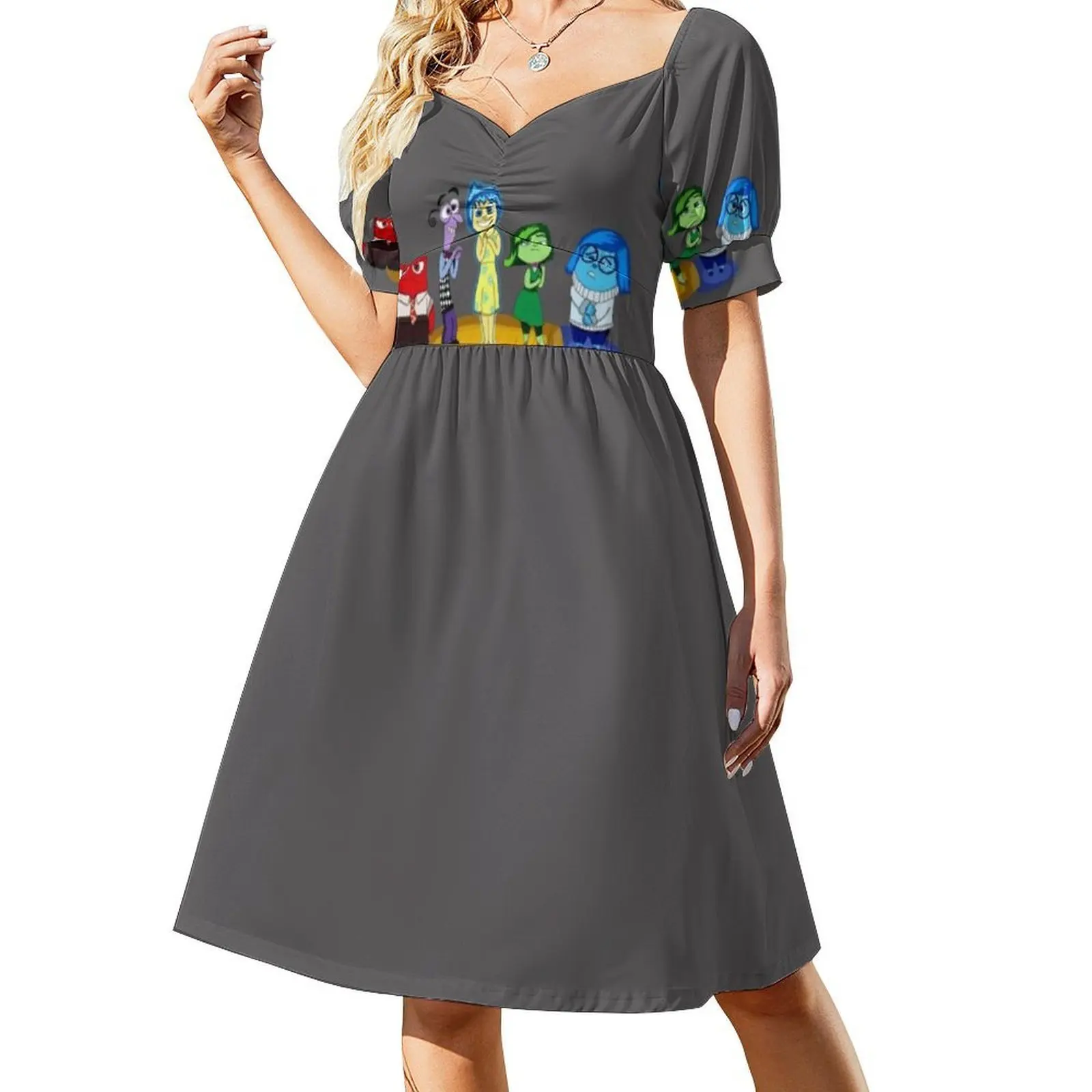 فستان عطلة مثير من Inside Out Emotions Fan Art للنساء على الشاطئ وحفلات أعياد الميلاد فستان قصير داخل الخارج لفيلم الرسوم المتحركة #2