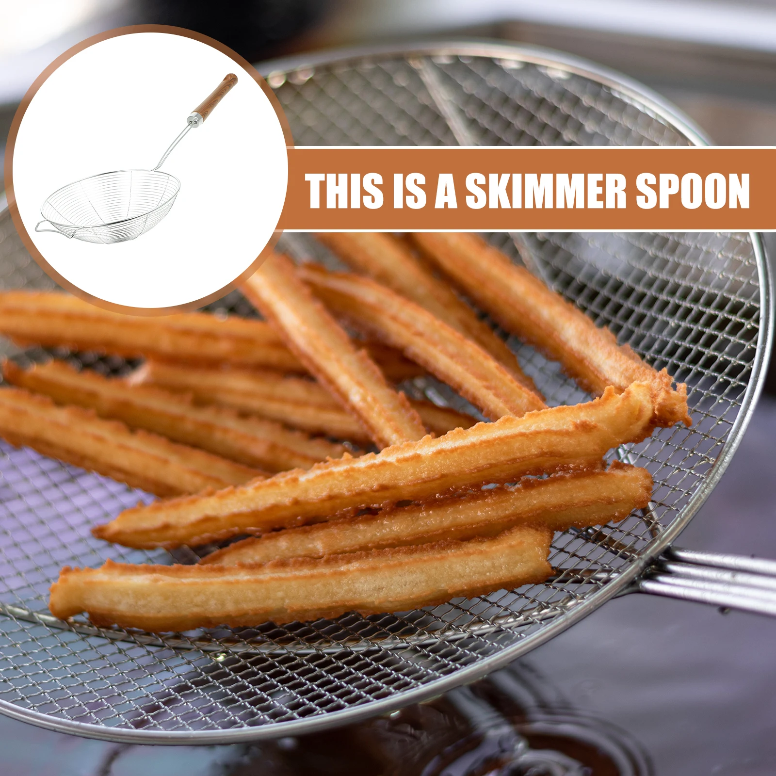 

Stainless Steel Mesh Strainer Skimmer Ladle Tool 18cm Food Grade Wear Resistant Filtering Fried Noodles Hot Pot Wooden H
