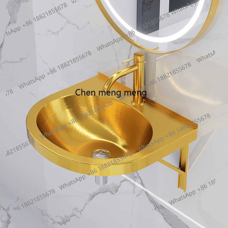 

304 stainless steel gold hotel hanging integrated wash basin wine bar counter wash basin light luxury style