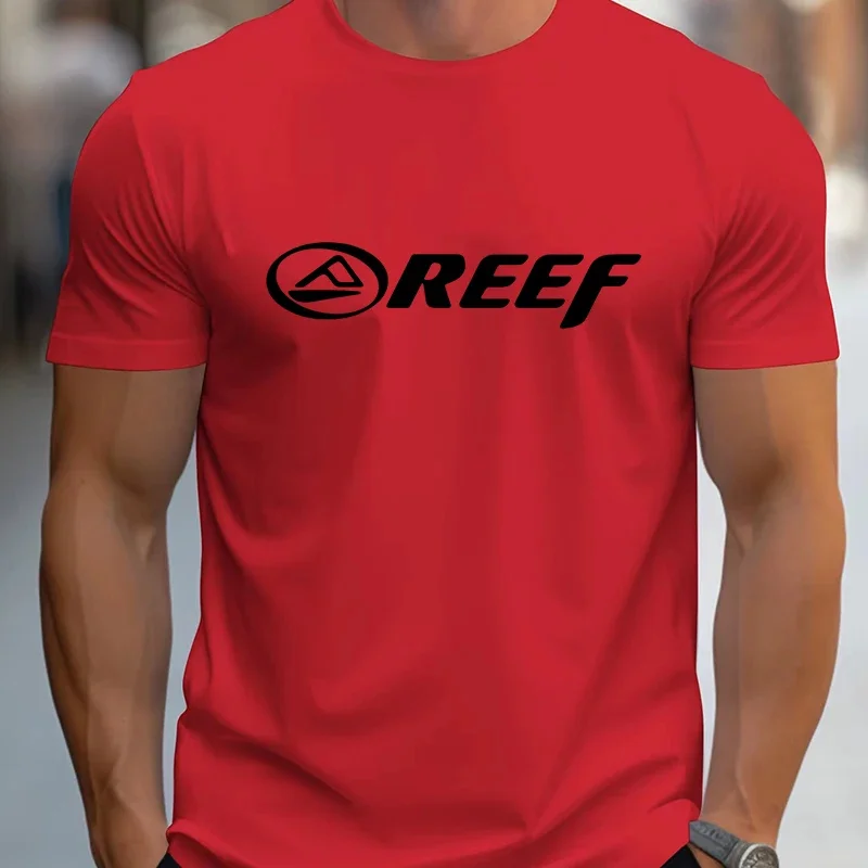 Men's Casual Crew Neck T-Shirt 100% Cotton Knit Fabric Slight Stretch Regular Fit REEF Alphabet Pattern Fashion Trendy Tee Top