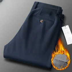 Fleece Winter Pants for Men straight loose thicken black brown high waist mens trousers big size 38 40 42 44 warm pants overall