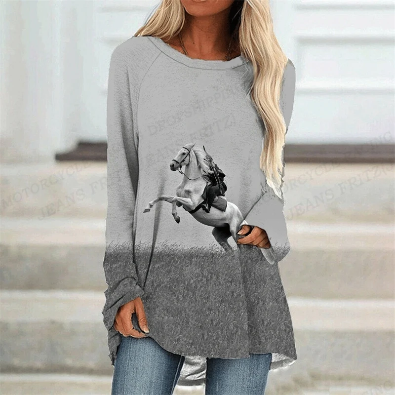 Horse T Shirt Animal 3d Print T-shirt Women Fashion T-shirt Long Sleeve Tops Tees Ladies Tshirt Loose Camisetas Femme