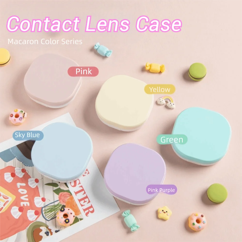 

Macaron Color Contact Lens Case Leak-proof with Mirror Tweezer Contact Lens Container Box Mini Storage Care Holder