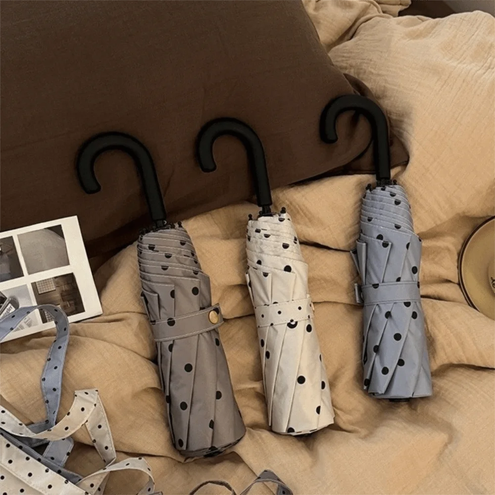 Polka Dot Bow Folding Umbrella Sun Protection Windproof UV Protection Umbrella with Storage Bag Hand Operated Parasol Sunny Days