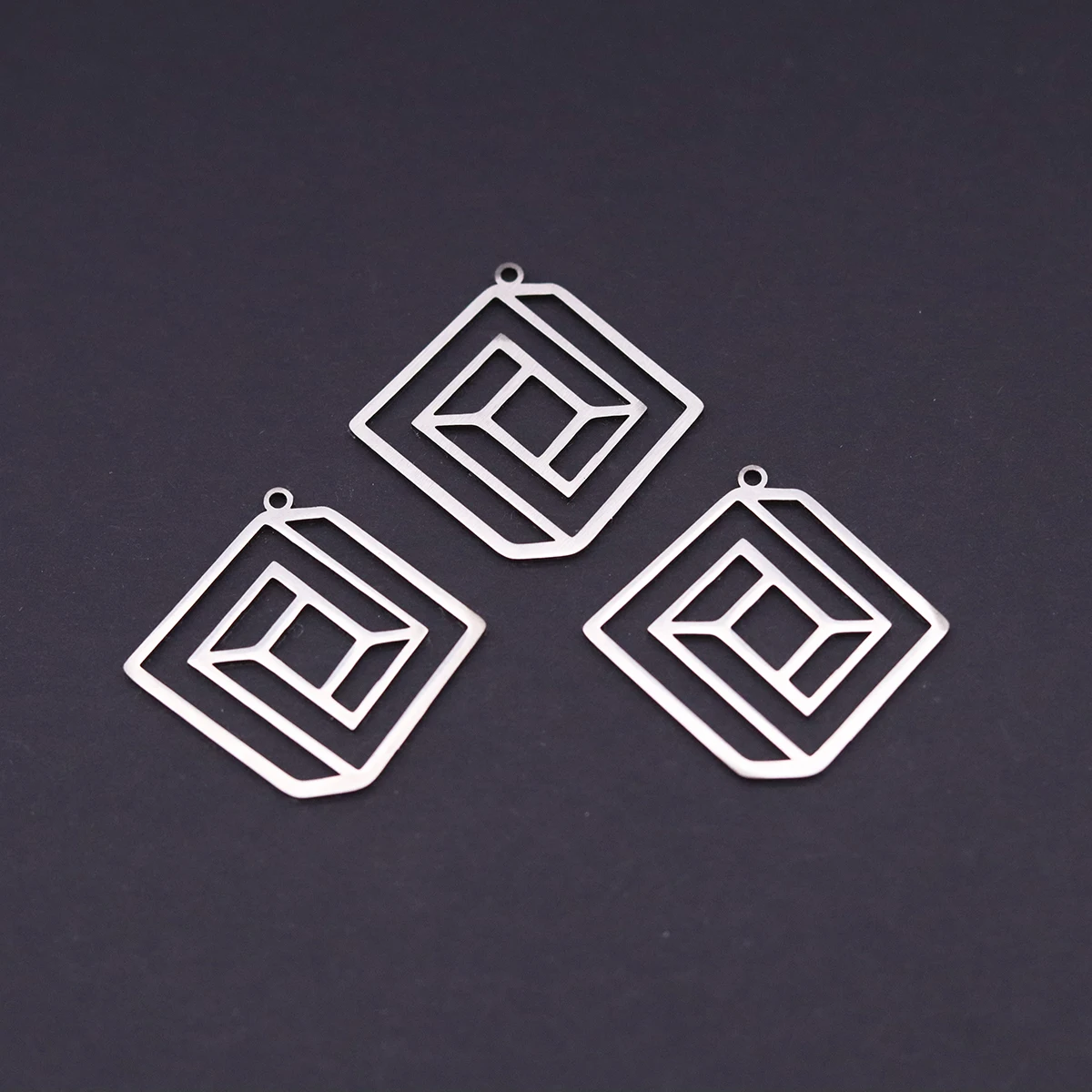 3pcs Cube Square Pendant Stainless Steel Geometric Charm For Jewelry Making Women DIY Earring Necklace Accessories