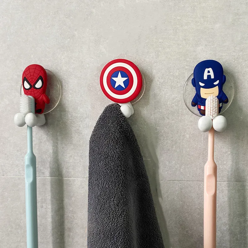 Disney Spiderman kids Toothbrush Holder Frozen Stitch Mickey Anime Figure Cartoon Wall Mounted Shelf Kitchen Bathroom Toys