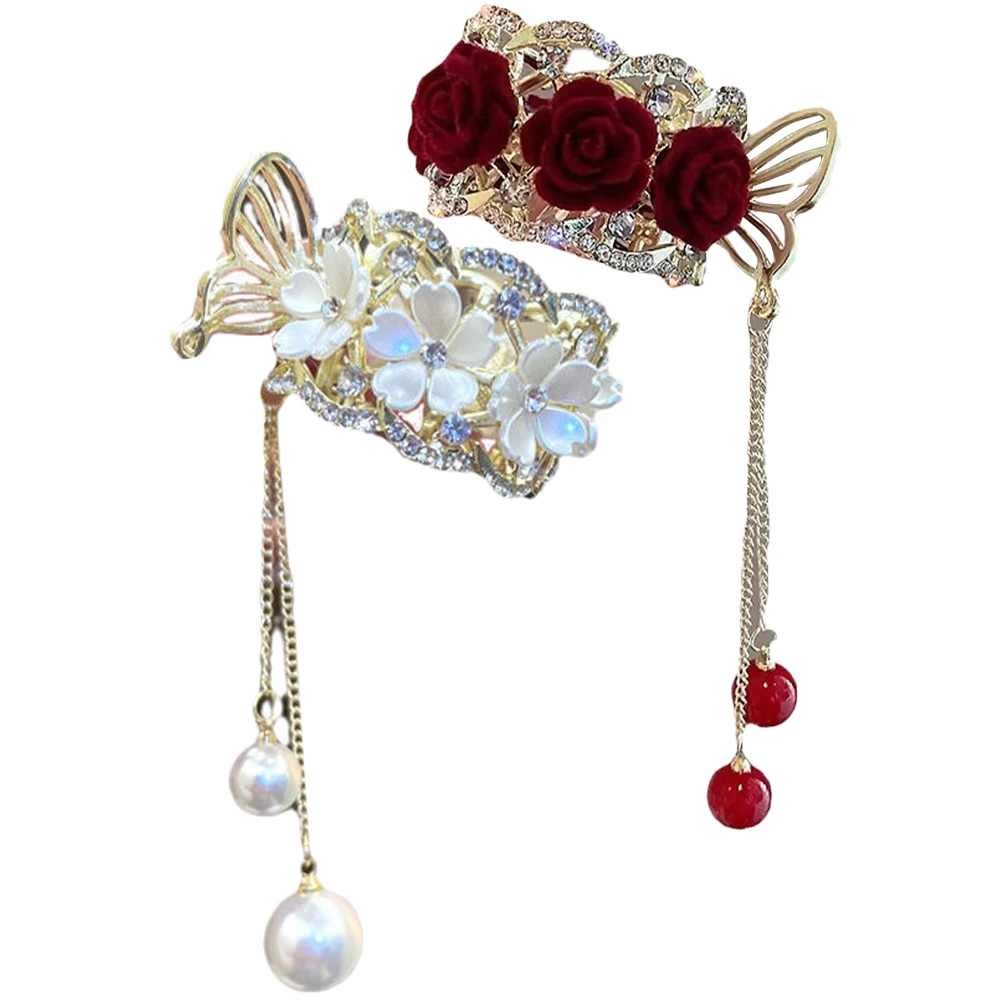 

2Pcs Decorative Metal Hair Clips Claw Ponytail Cuff Tassel Design for Women Elegant Beauty Versatile Use Hair Cuffs