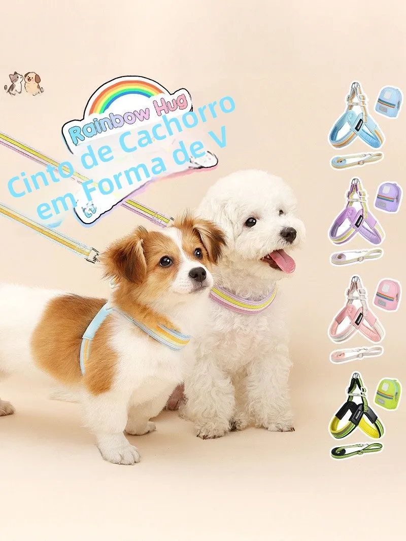 新しい犬用リード-v字型チェストバック-軽量-通気性-便利-アウトドア-レインボーカラー-犬の散歩用ロープ-ポリエステル製-伸縮性あり