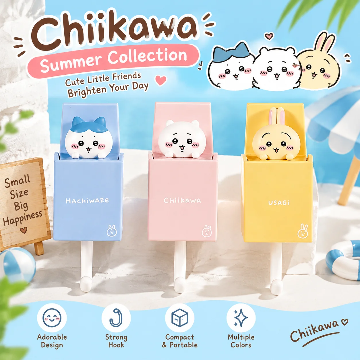 Chiikawa Series Summer Season Telescopic Hook Cute Usagi Chiikawa Hachiware Kawaii Anime Keychain Pendant Bag Charm Merchandise