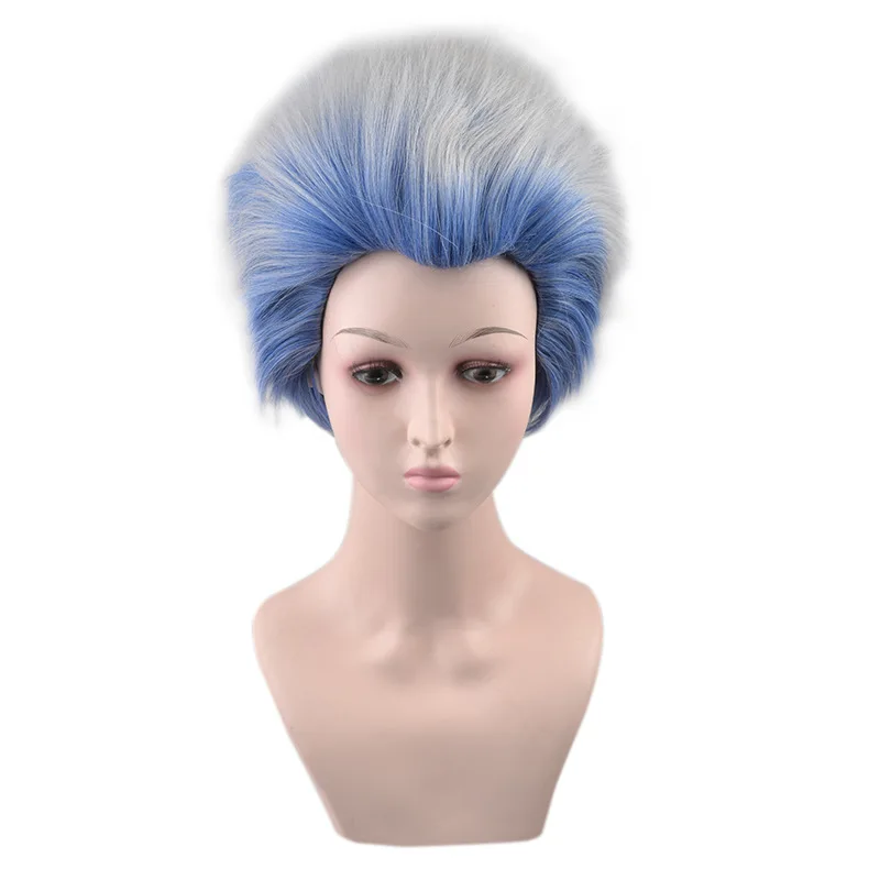 RANYU Synthetic Male Role Play Wig with Bangs Short Straight Blue Halloween Anime Role Play Wig