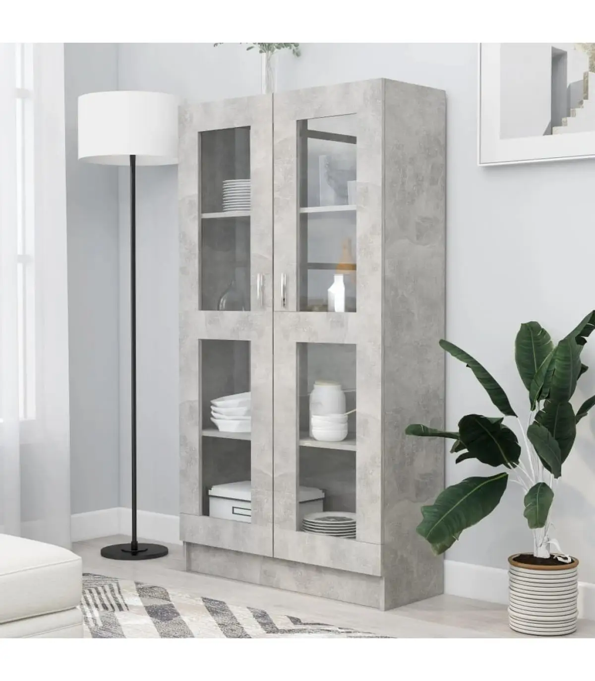 Bookcases and shelves gray concrete plywood showcase 82,5x30,5x150cm