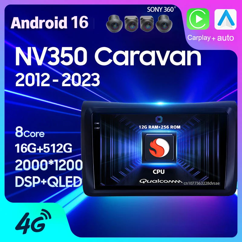 Android 16 Carplay Auto For Nissan NV350 Caravan 2012 2013 - 2023 Car Radio Navigation Head Unit BT GPS Player 2Din Video Stereo