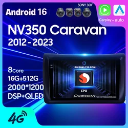 Android 16 Carplay Auto For Nissan NV350 Caravan 2012 2013 - 2023 Car Radio Navigation Head Unit BT GPS Player 2Din Video Stereo