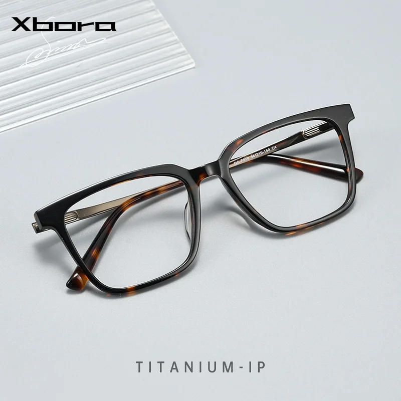 XBORA Men's Acetate Big Eyeglasses Frame Ultra Light Retro Frame Glasses Integrated Nose Pad Oversized Eyeglasses Ins Hot GG579F