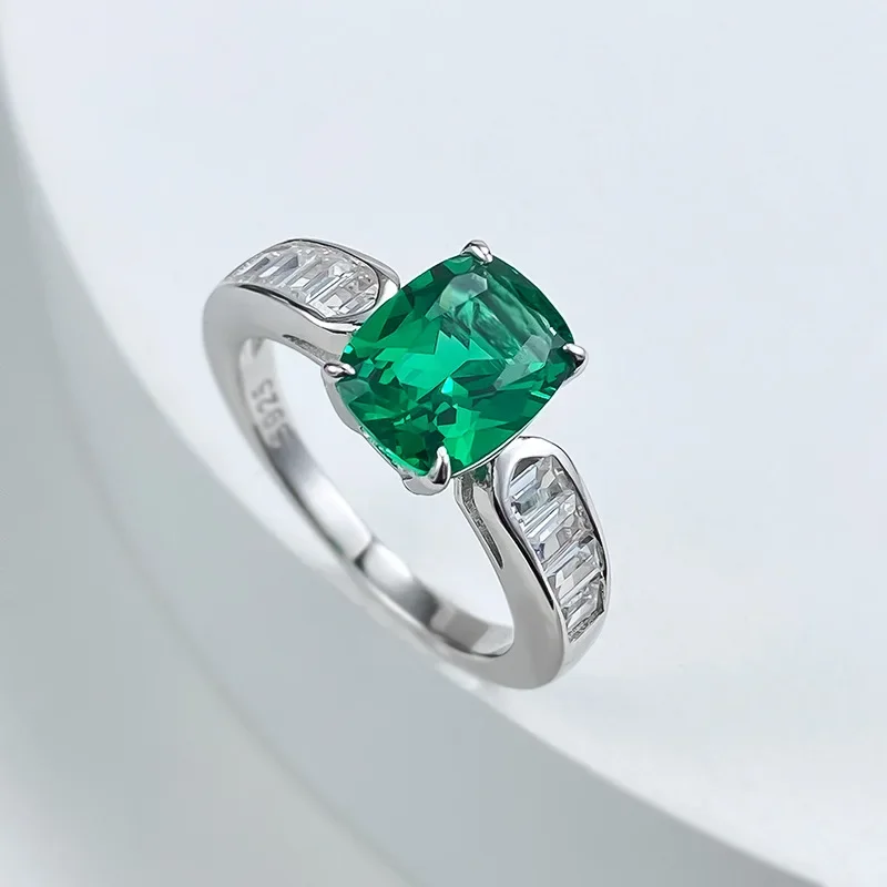 2024 New S925 Silver 7 * 9 Fat Square Nano Green Ring for Women's Daily Light Luxury Advanced Retro Design Versatile Ring